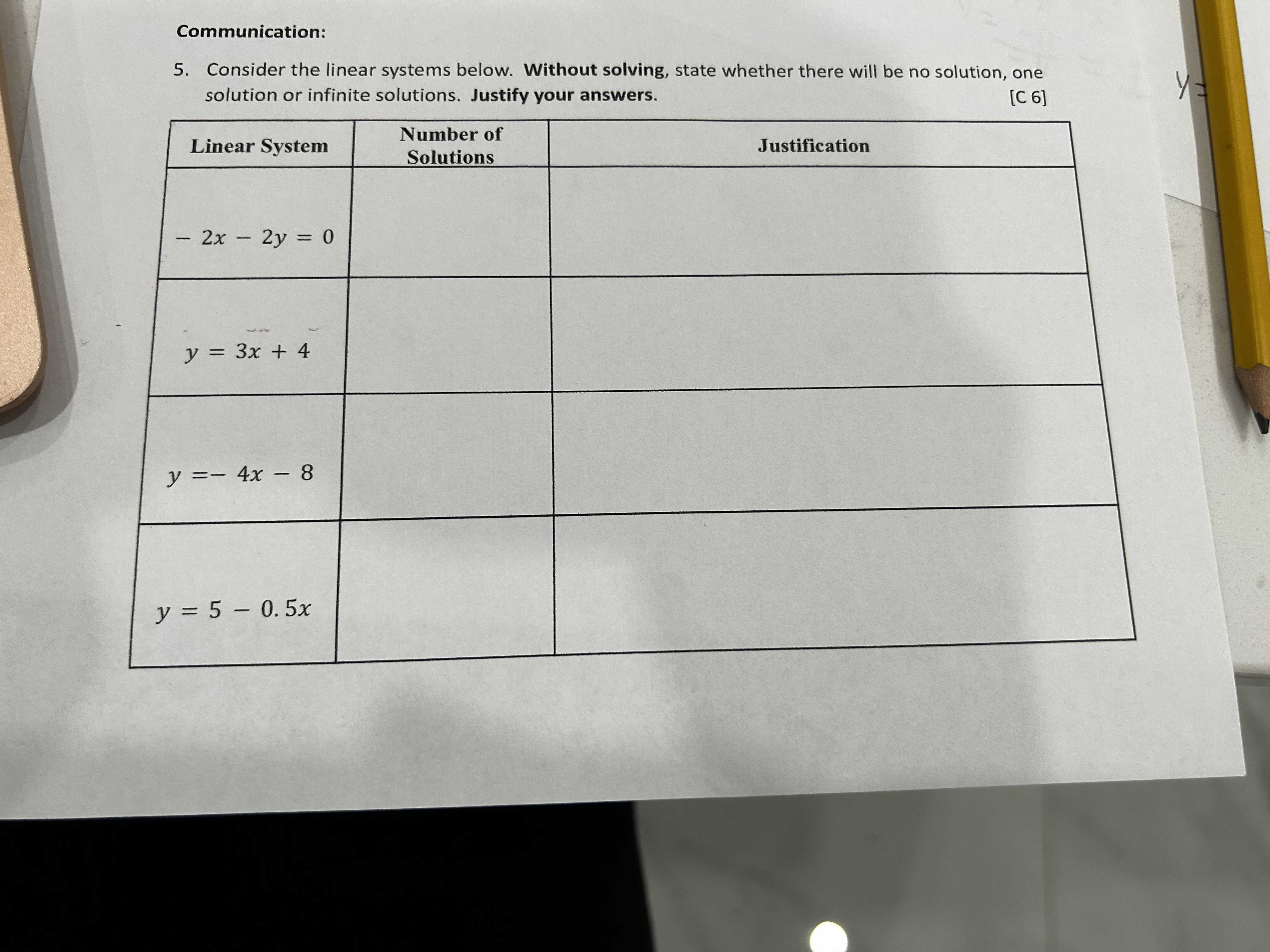 Communication: 5. Consider the linear systems