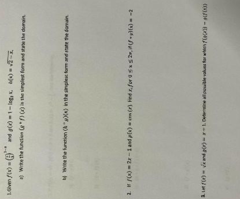 1.Given f(x) =) and g(x) =1 - log3 X. (x) = v2-x.