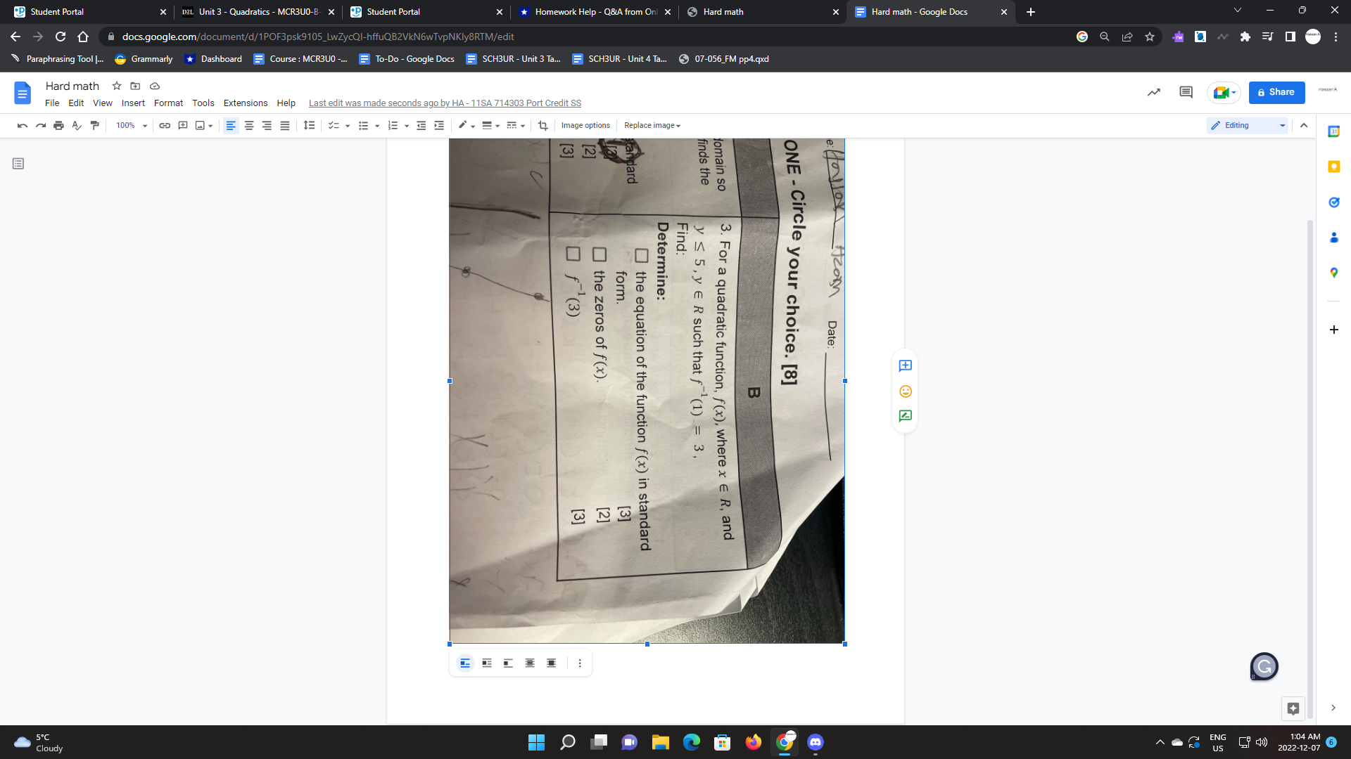 Student Portal X D2L Unit 3 - Quadratics -