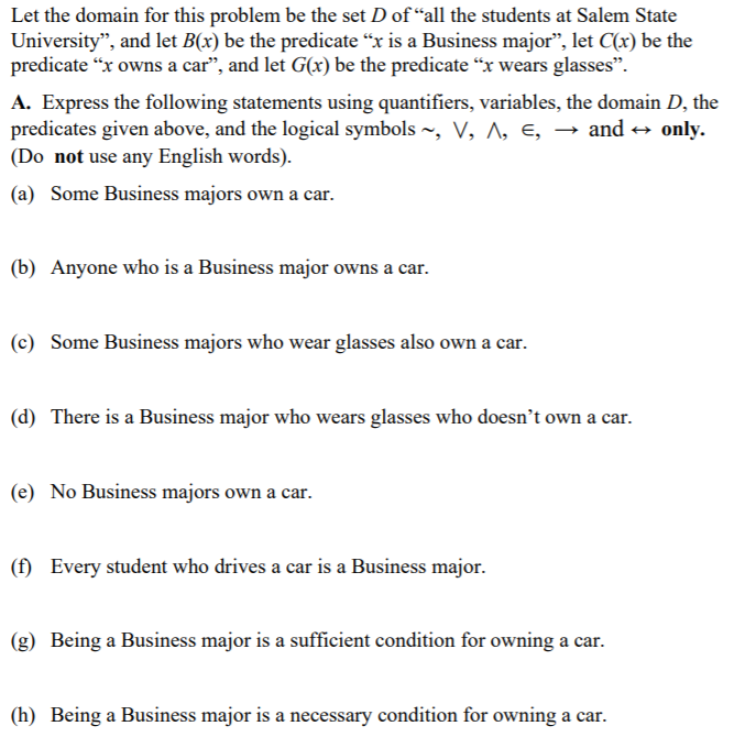 Let the domain for this problem be the set D of