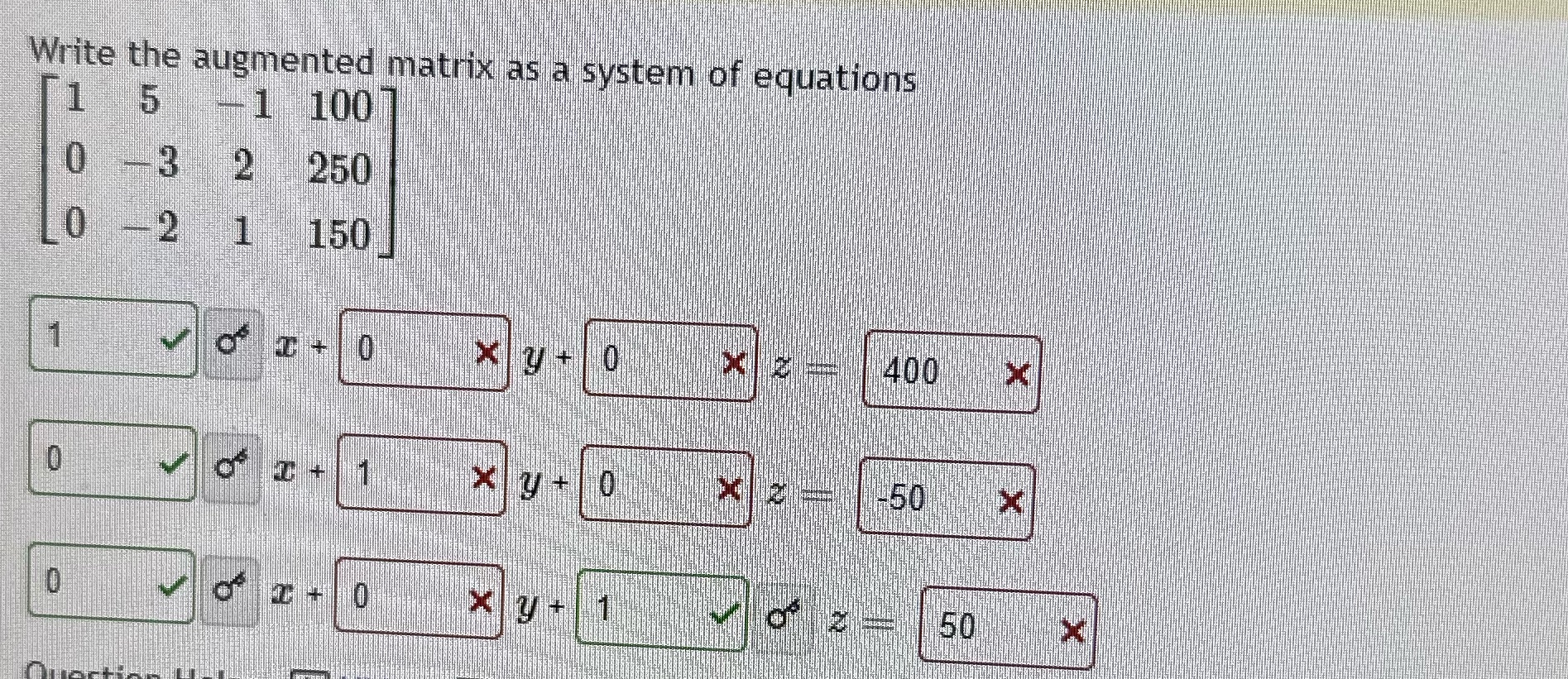 Augmented matrix as a system of equations \f