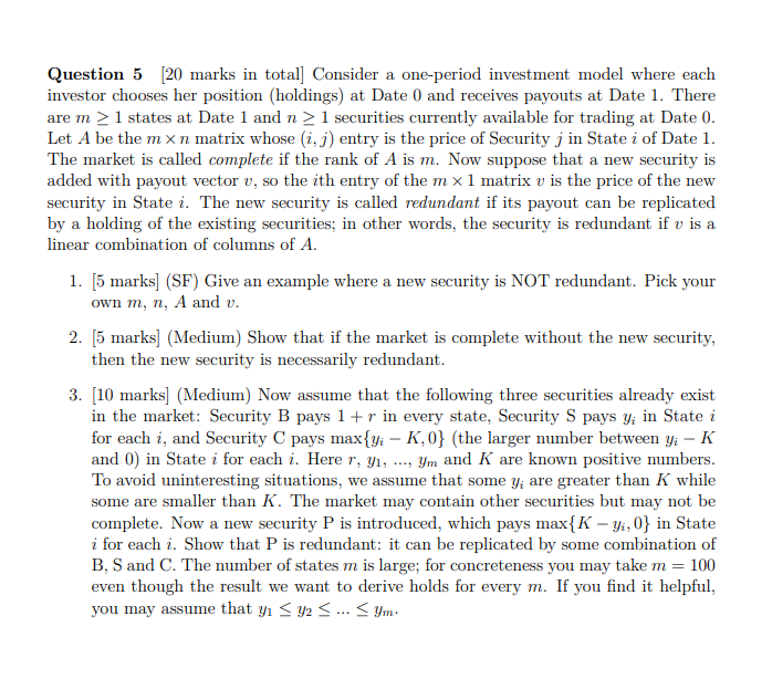 Question 5 [20 marks in total] Consider a