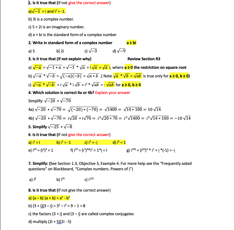 1. Is it true that (If not give the correct