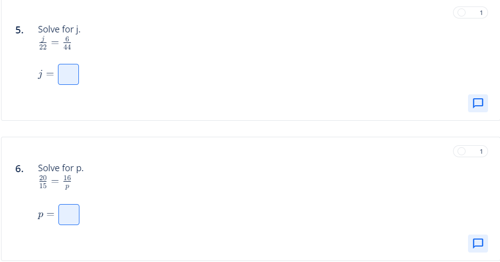 O 1 5. Solve for j. 22 = 14 = 1 6. Solve for p.