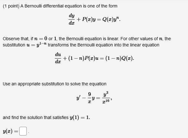 Thank you so much for help! (1 point) Solve the