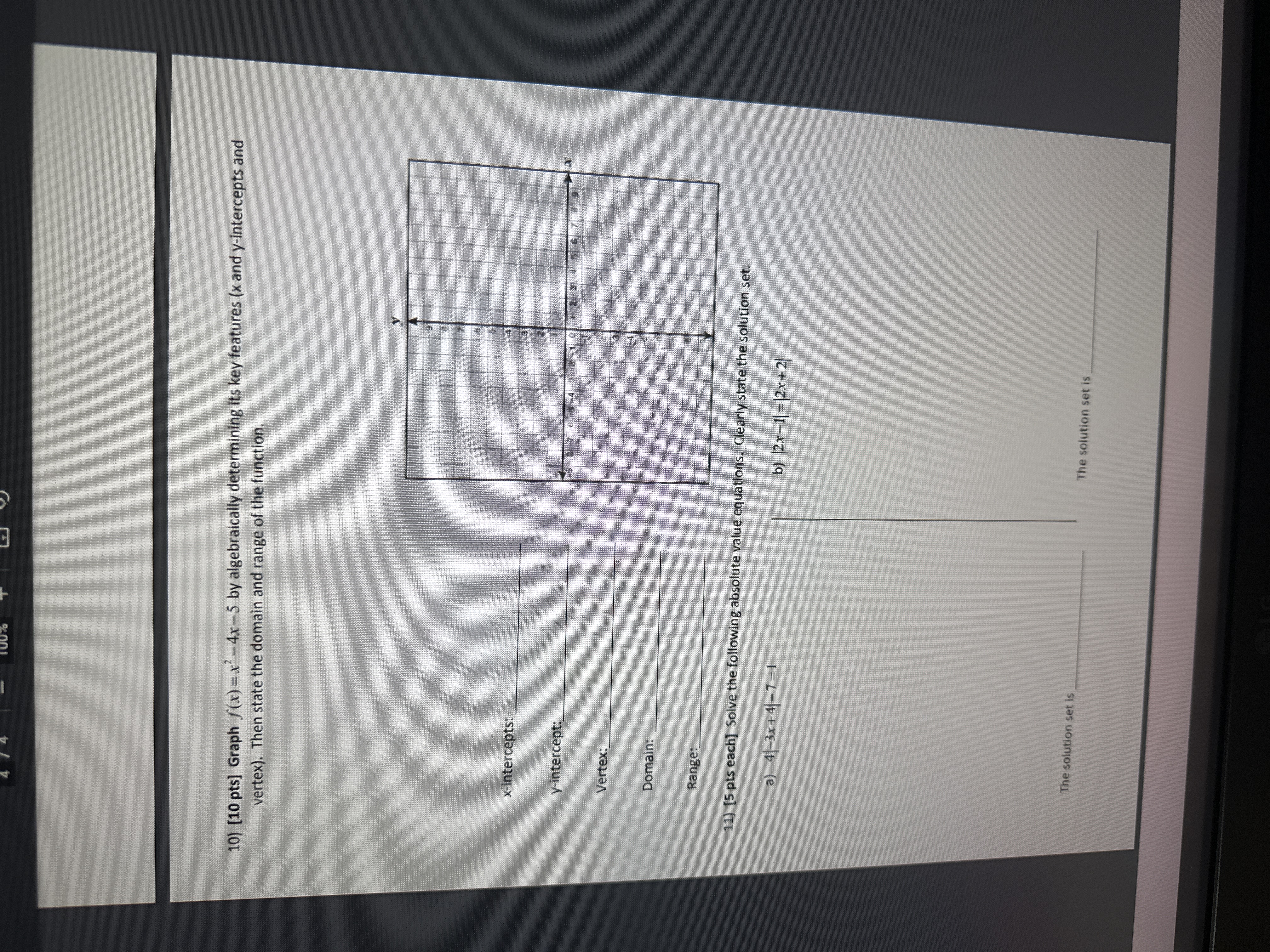 4 worksheet 100% 4) [4 pts] Write the vertex form