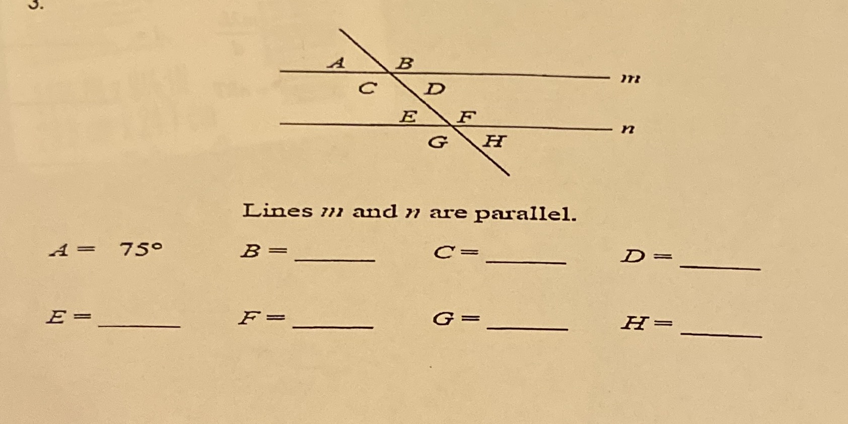 A B C D E F n G F Lines /71 and " are parallel. A