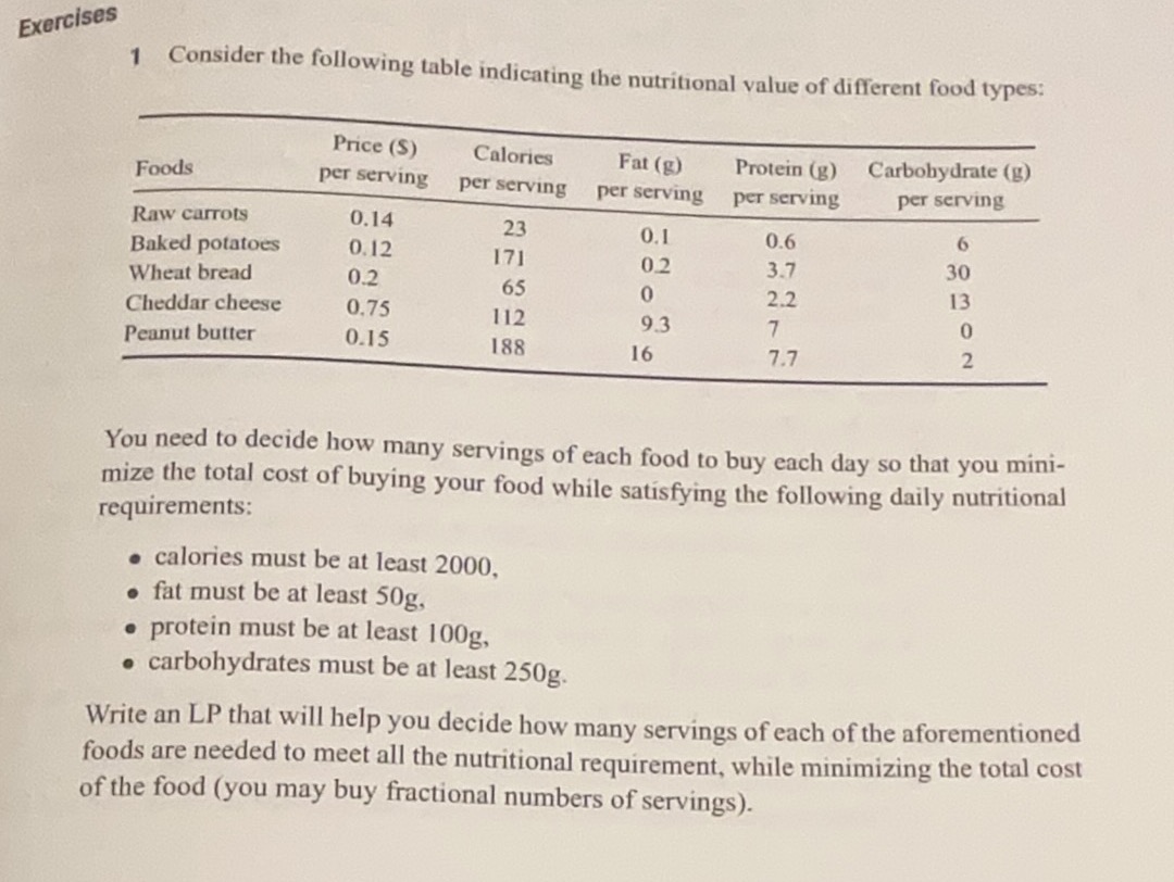 Exercises 1 Consider the following table
