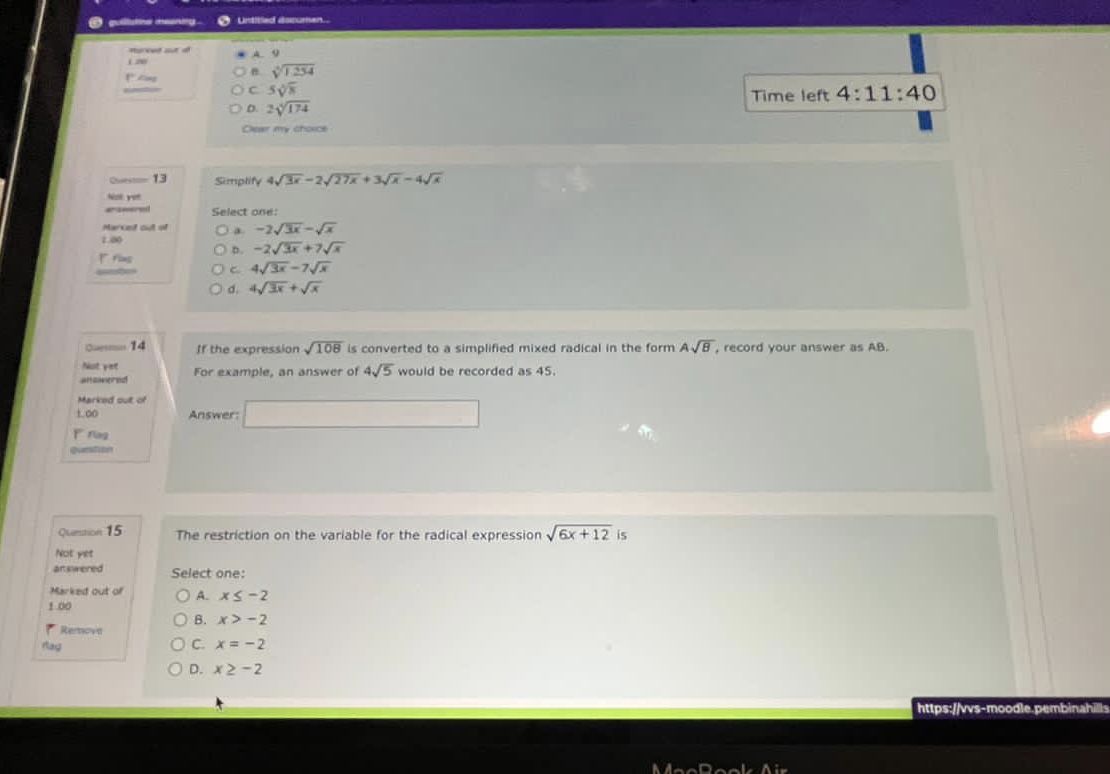 OCSVA Time left 4:11:40 DO. 29/174 13 Simplify