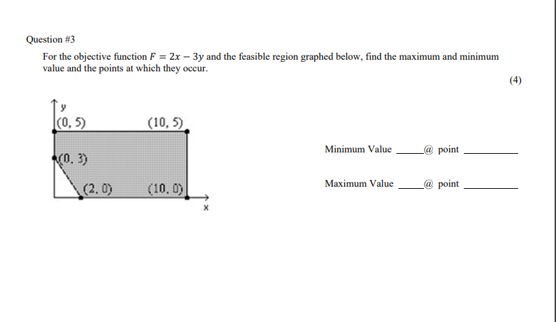 Question #3 For the objective function F = 2x -
