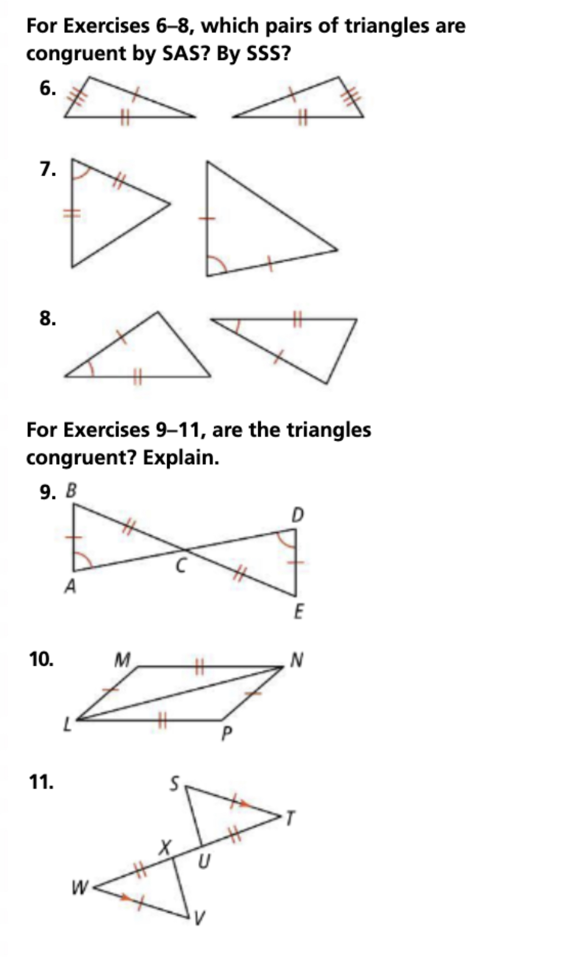 For Exercises 6-8, which pairs of triangles are