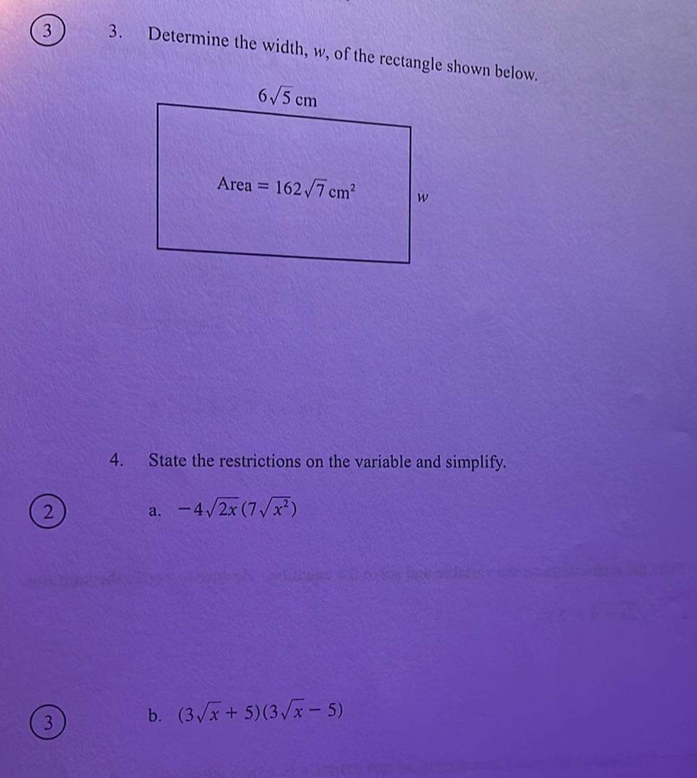 Pls help 3 3. Determine the width, w, of the