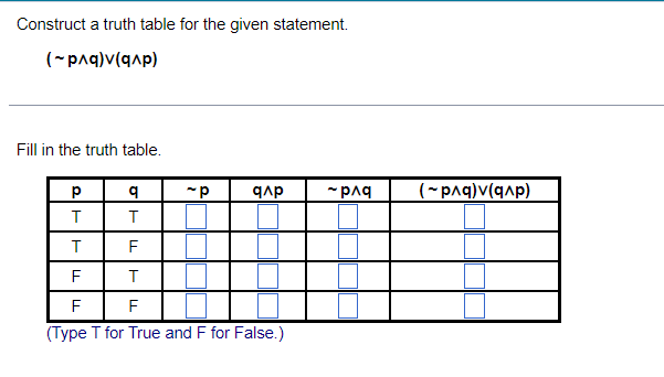 Construct a truth table for the given statement