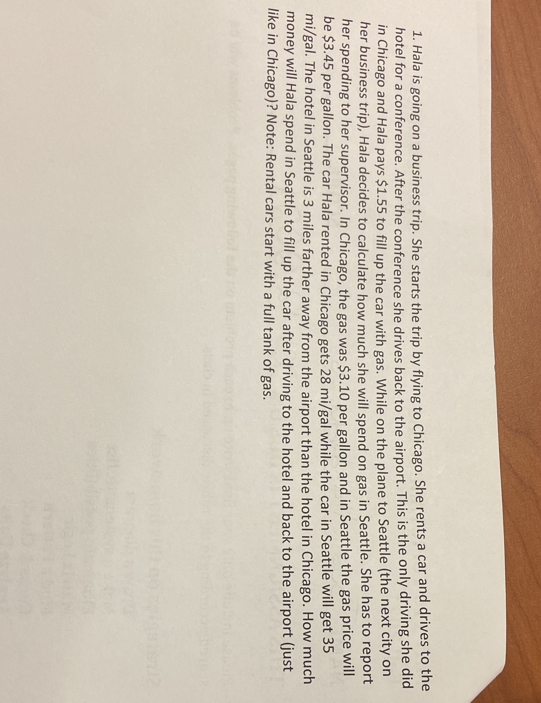 1. Hala is going on a business trip. She starts