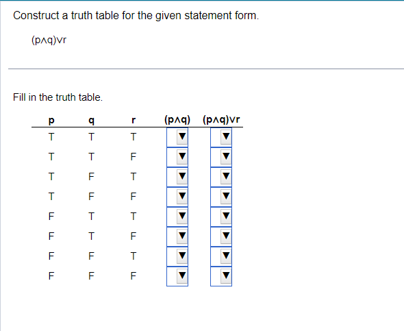 Construct a truth table for the given statement