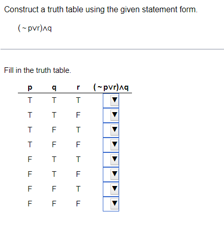 Construct a truth table for the given statement