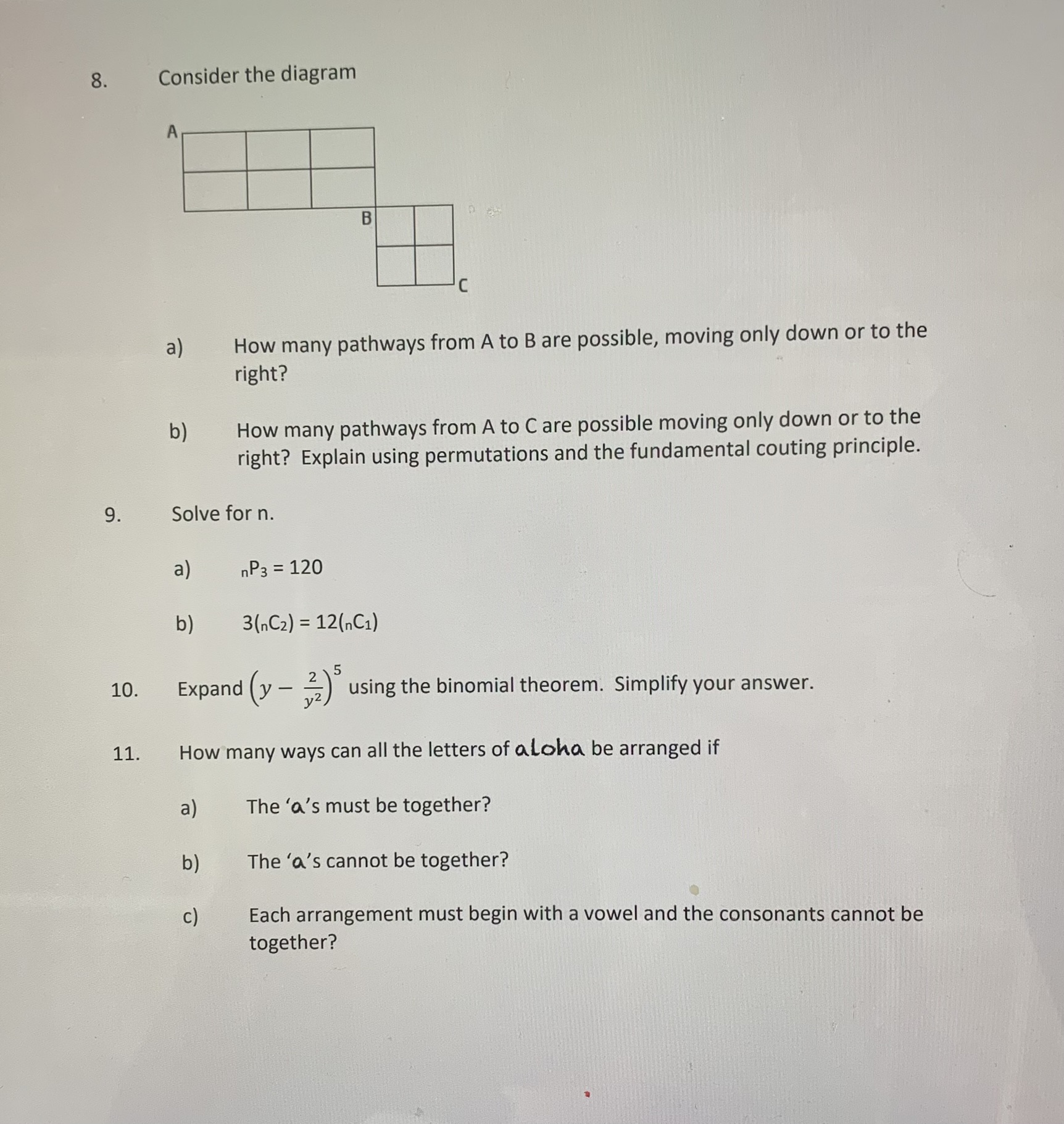 8. Consider the diagram B a) How many pathways