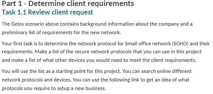 Part 1 - Determine client requirements Task 1.1