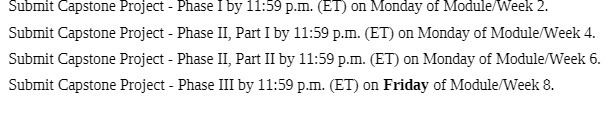 Submit Capstone Project - Phase I by 11:59 p.m.