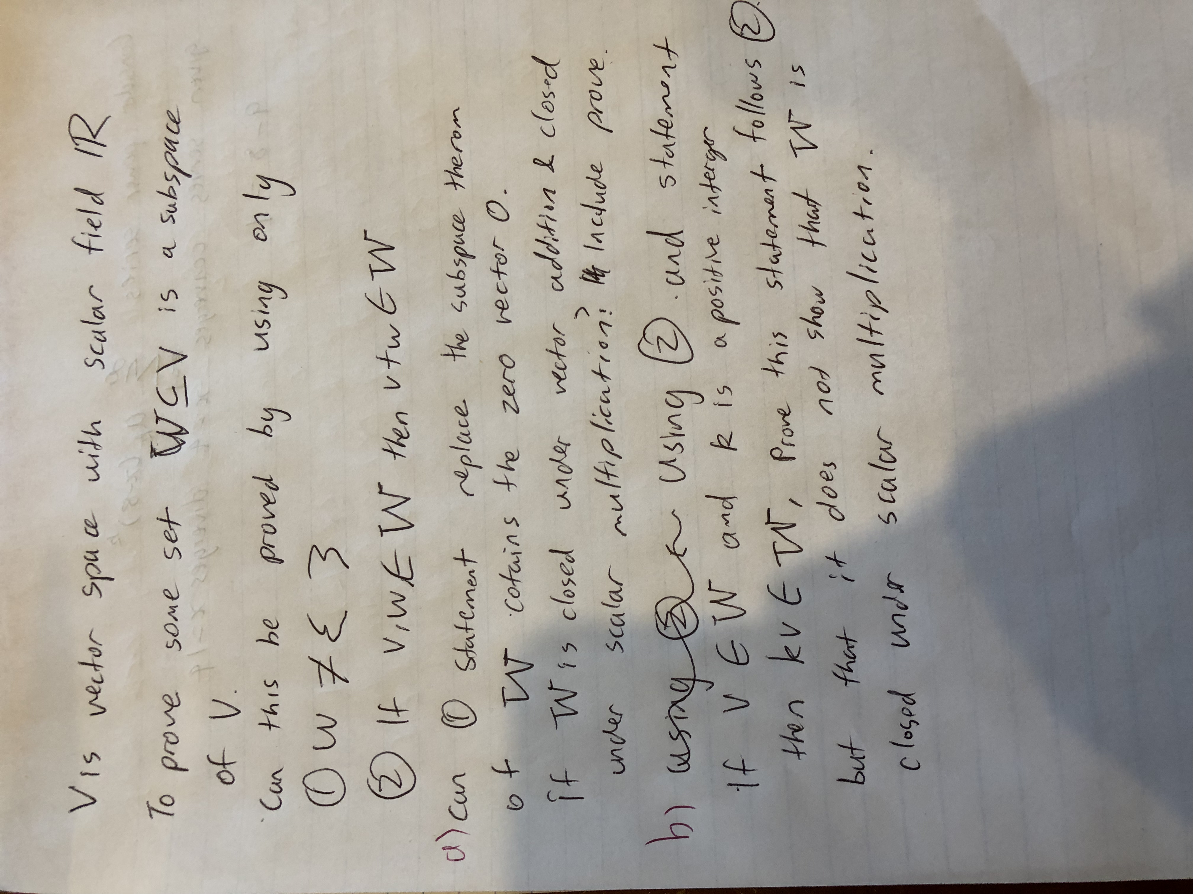 Vis vector space with scalar field IR To prove