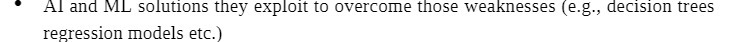 Al and ML solutions they exploit to overcome