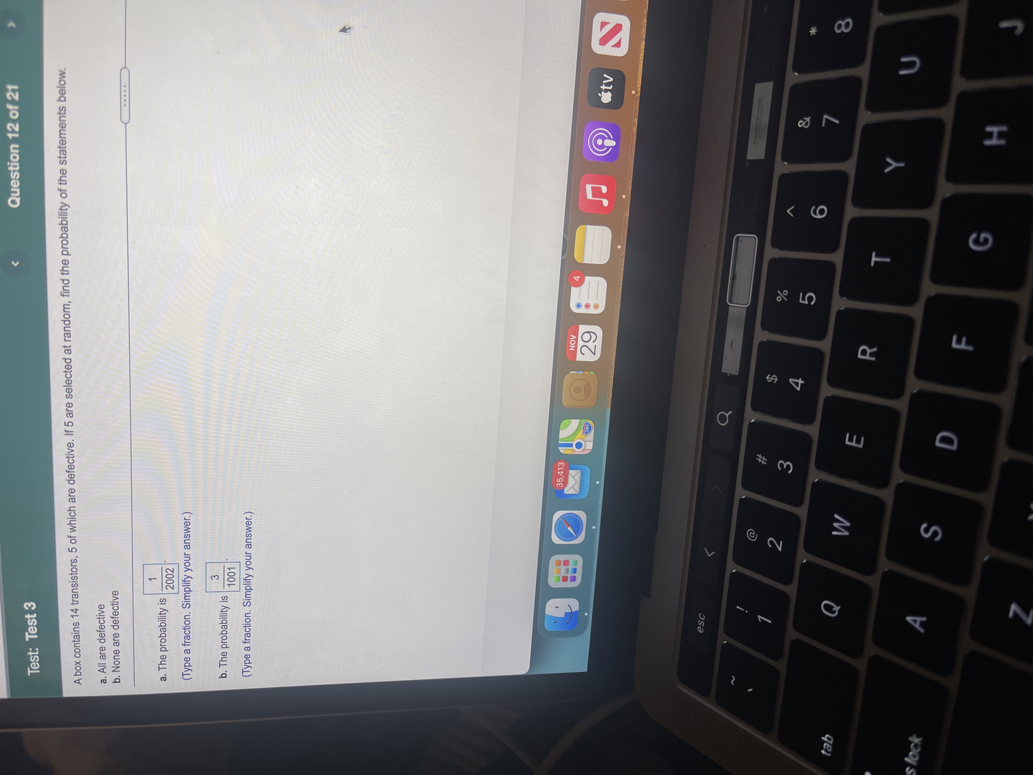 Question 12 of 21 Test: Test 3 A box contains 14