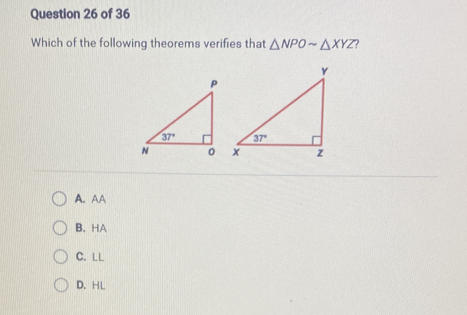 Question 26 of 36 Which of the following theorems