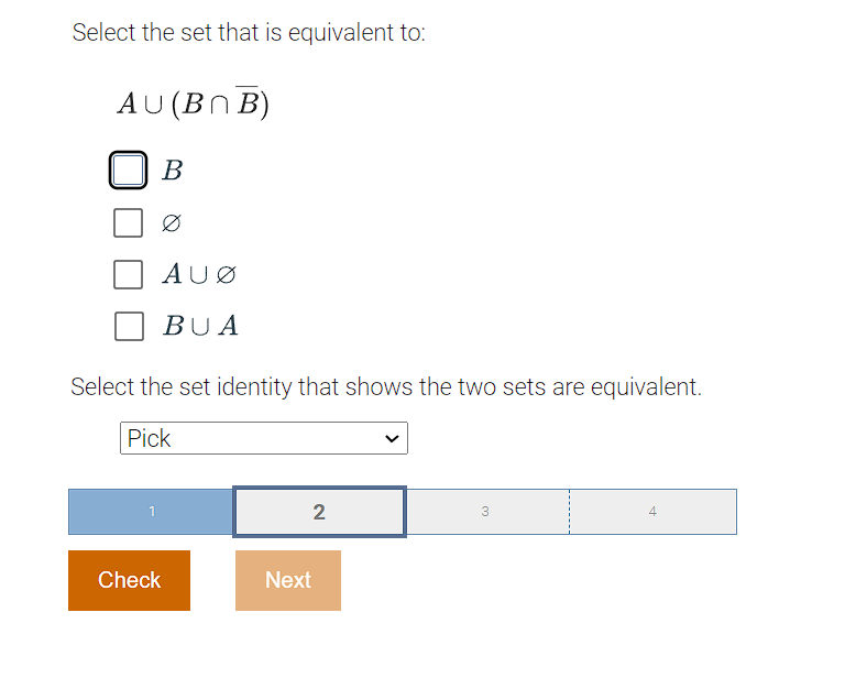 Select the set that is equivalent to: Select the