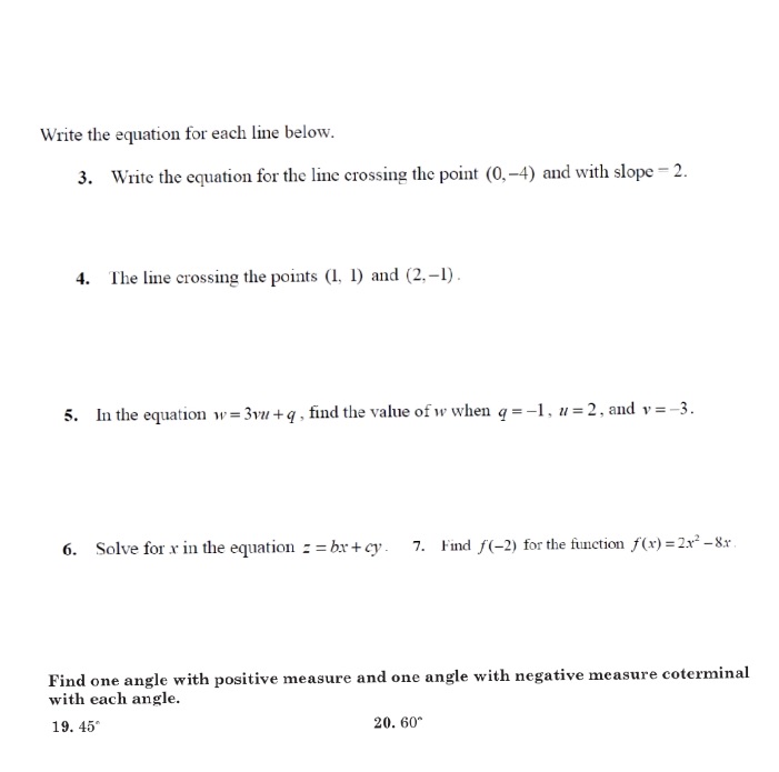 Write the equation for each line below. 3. Write