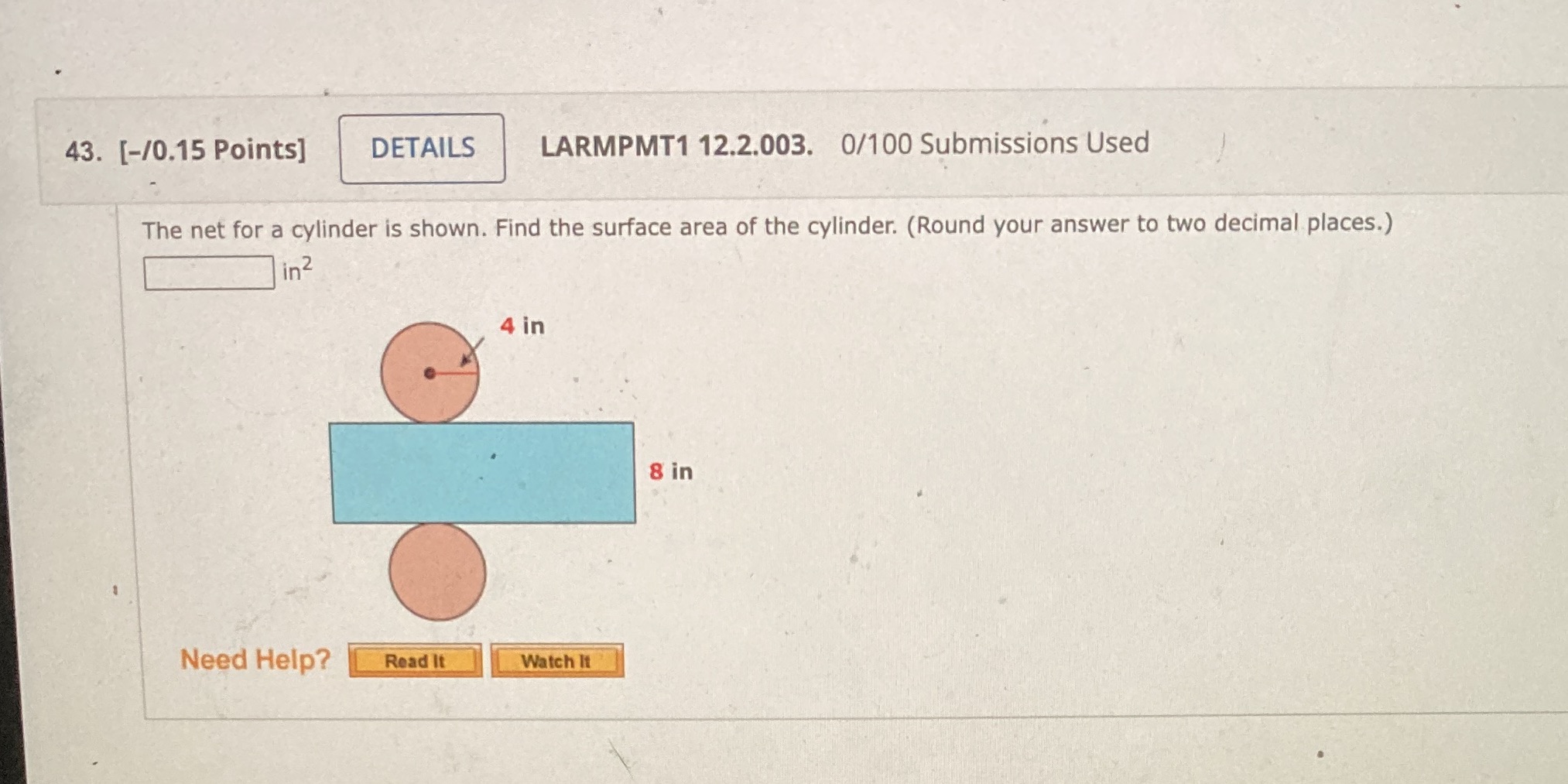 43. [-/0.15 Points] DETAILS LARMPMT1 12.2.003.
