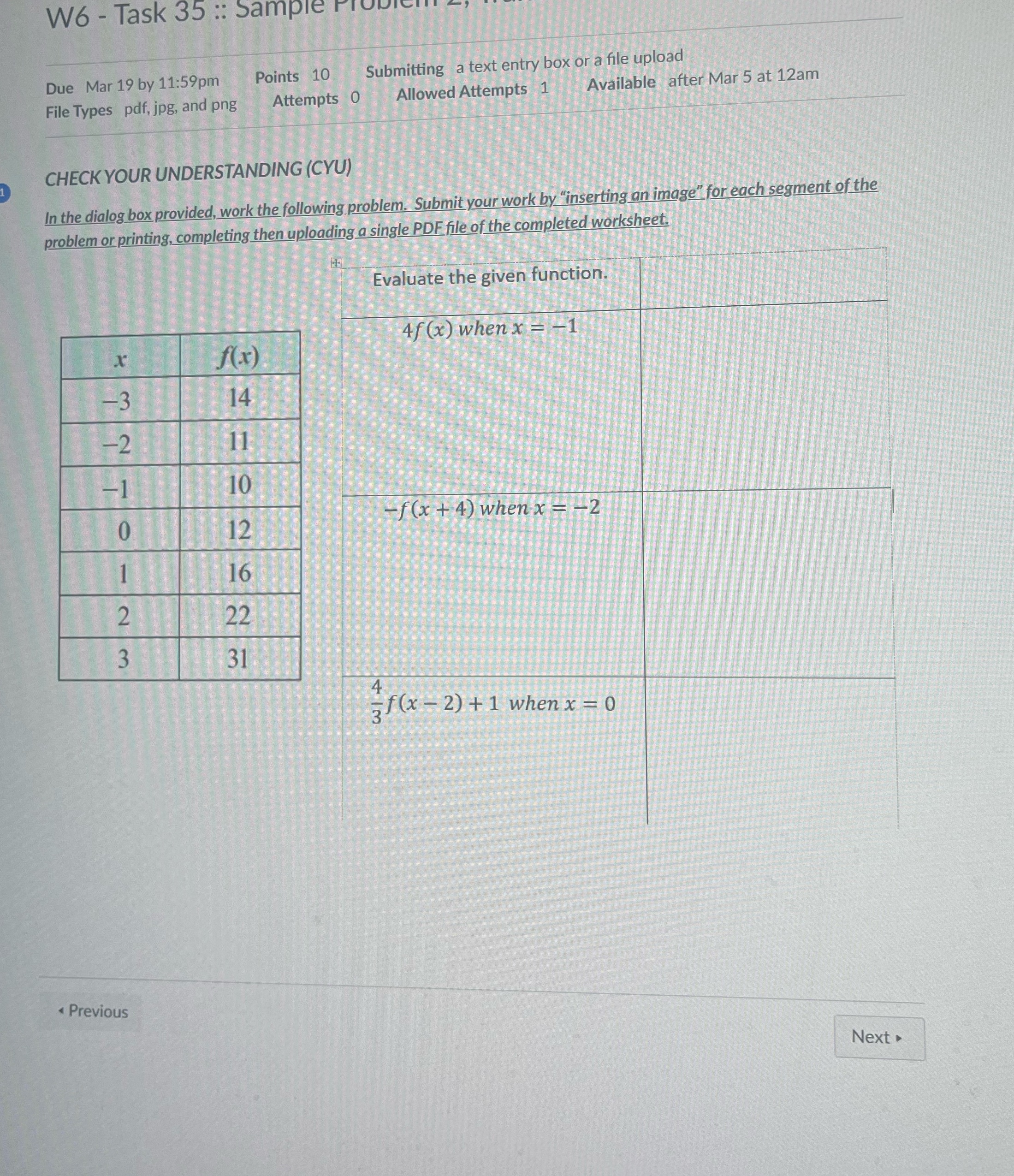 W6 - Task 35 :: Sample Pro Due Mar 19 by 11:59pm