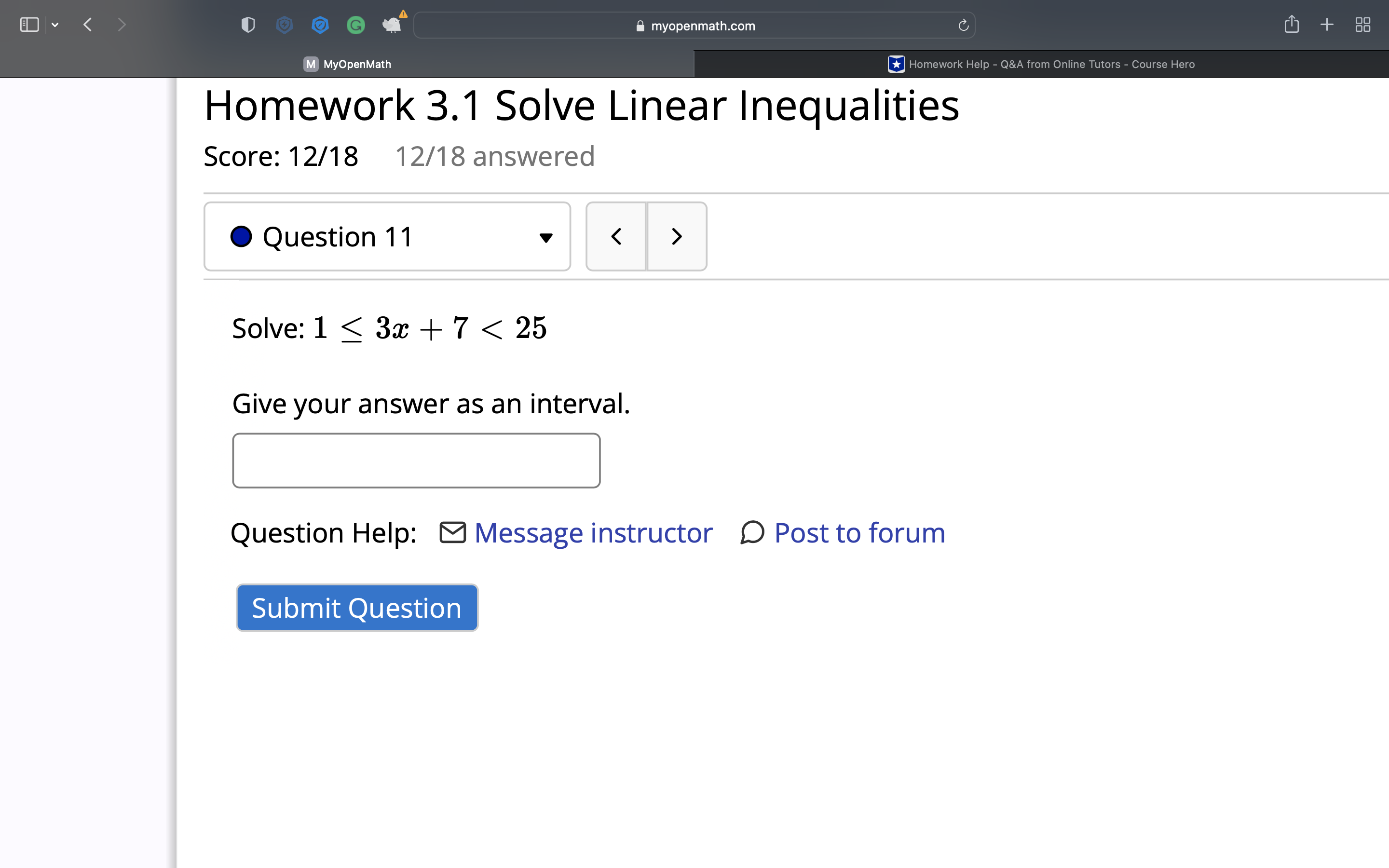 H" myopenmathcom M MyOpenMam Homework 3.1 Solve