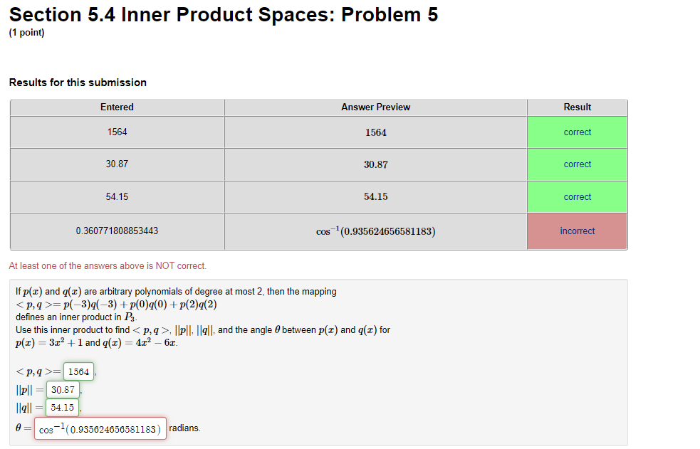 Section 5.4 Inner Product Spaces: Problem 3 (1