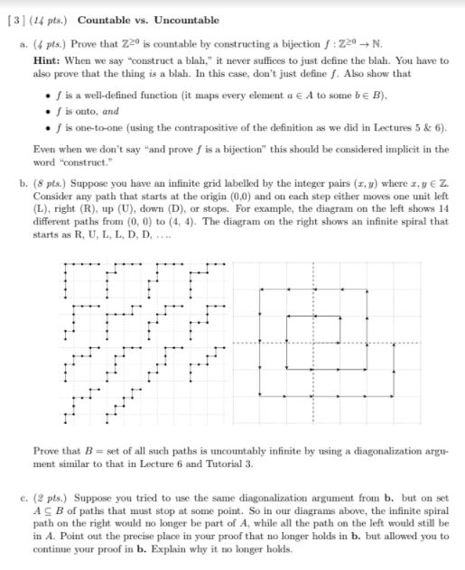 [3 ] (14 pts.) Countable vs. Uncountable a. (4