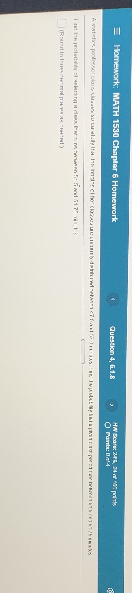 Homework: MATH 1530 Chapter 6 Homework Question