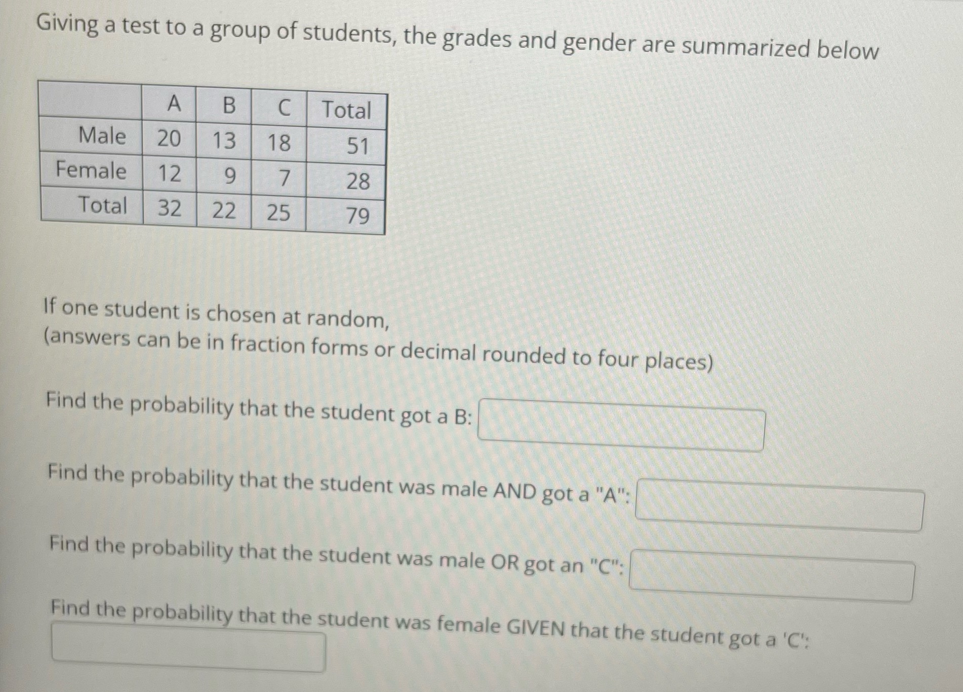 Giving a test to a group of students, the grades