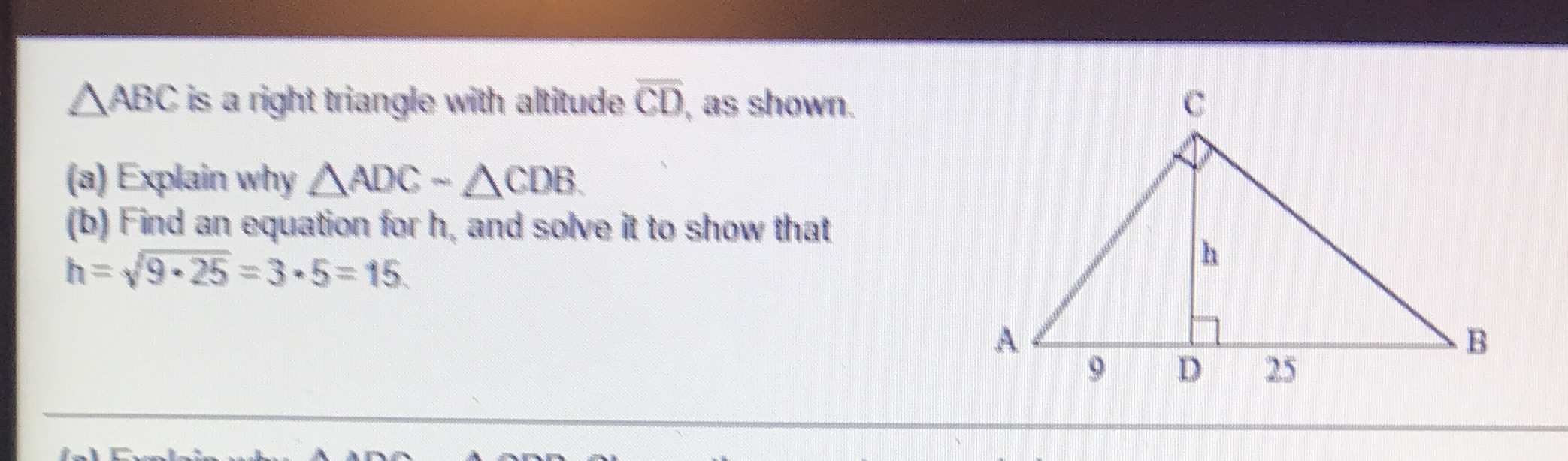 AABC is a right triangle with altitude CD, as