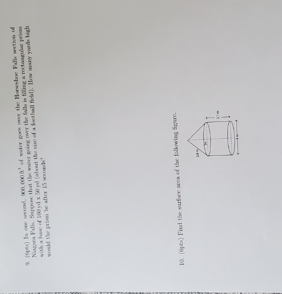 9. (6pts) In one second, 900, 000 ft of water