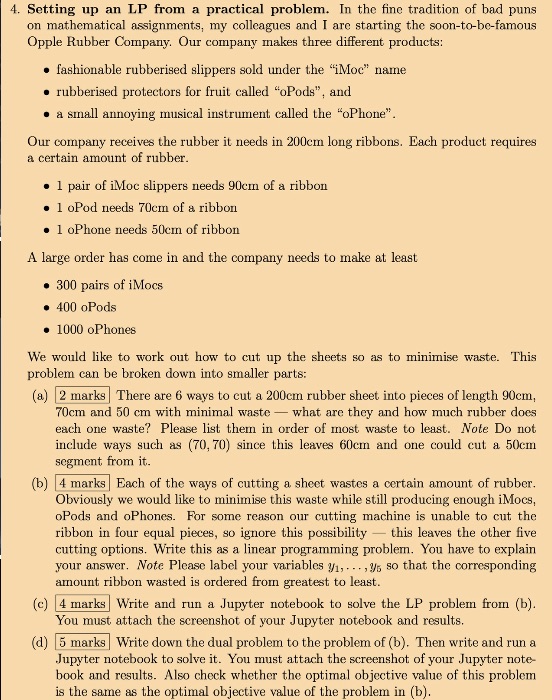 4. Setting up an LP from a practical problem. In