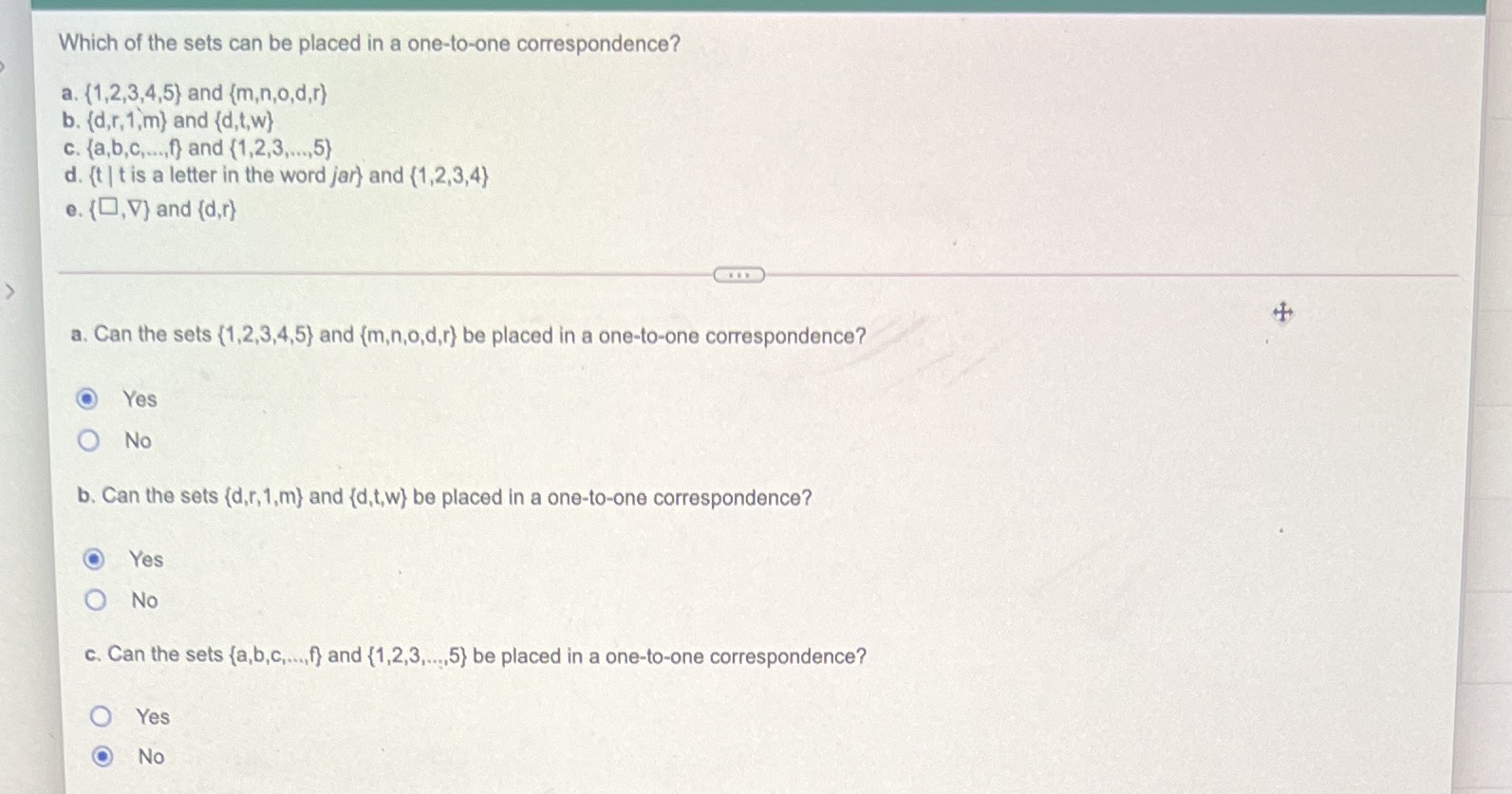 Which of the sets can be placed in a one-to-one