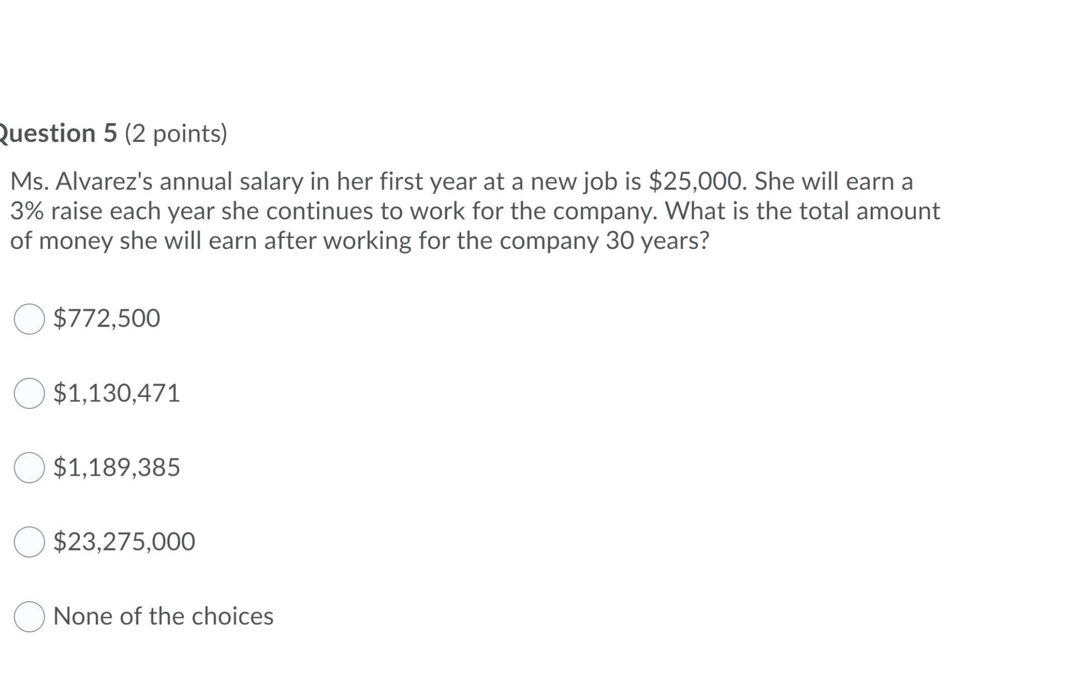 Question 5 (2 points) Ms. Alvarez's annual