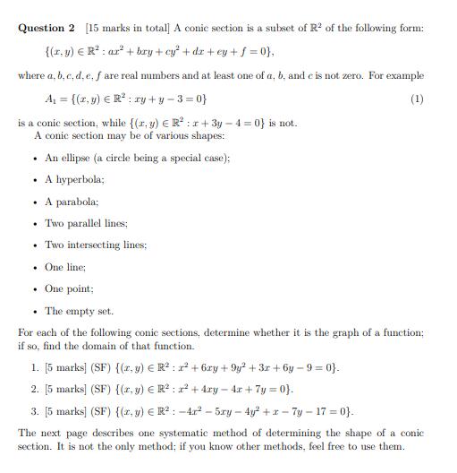 Determining the shape of a conic section A conic