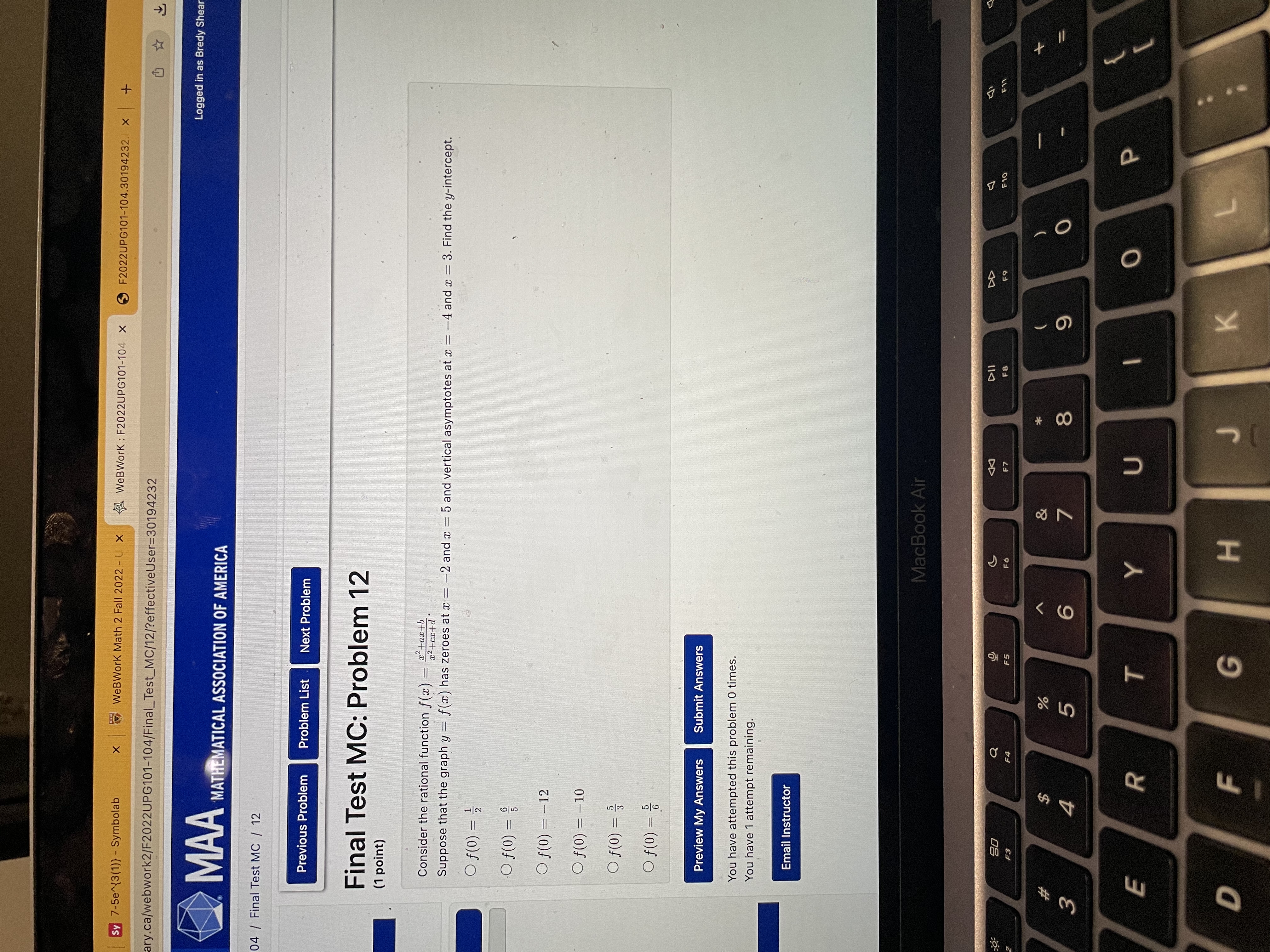 y 7-5e~{3(1)) - Symbolab X WeBWork Math 2 Fall