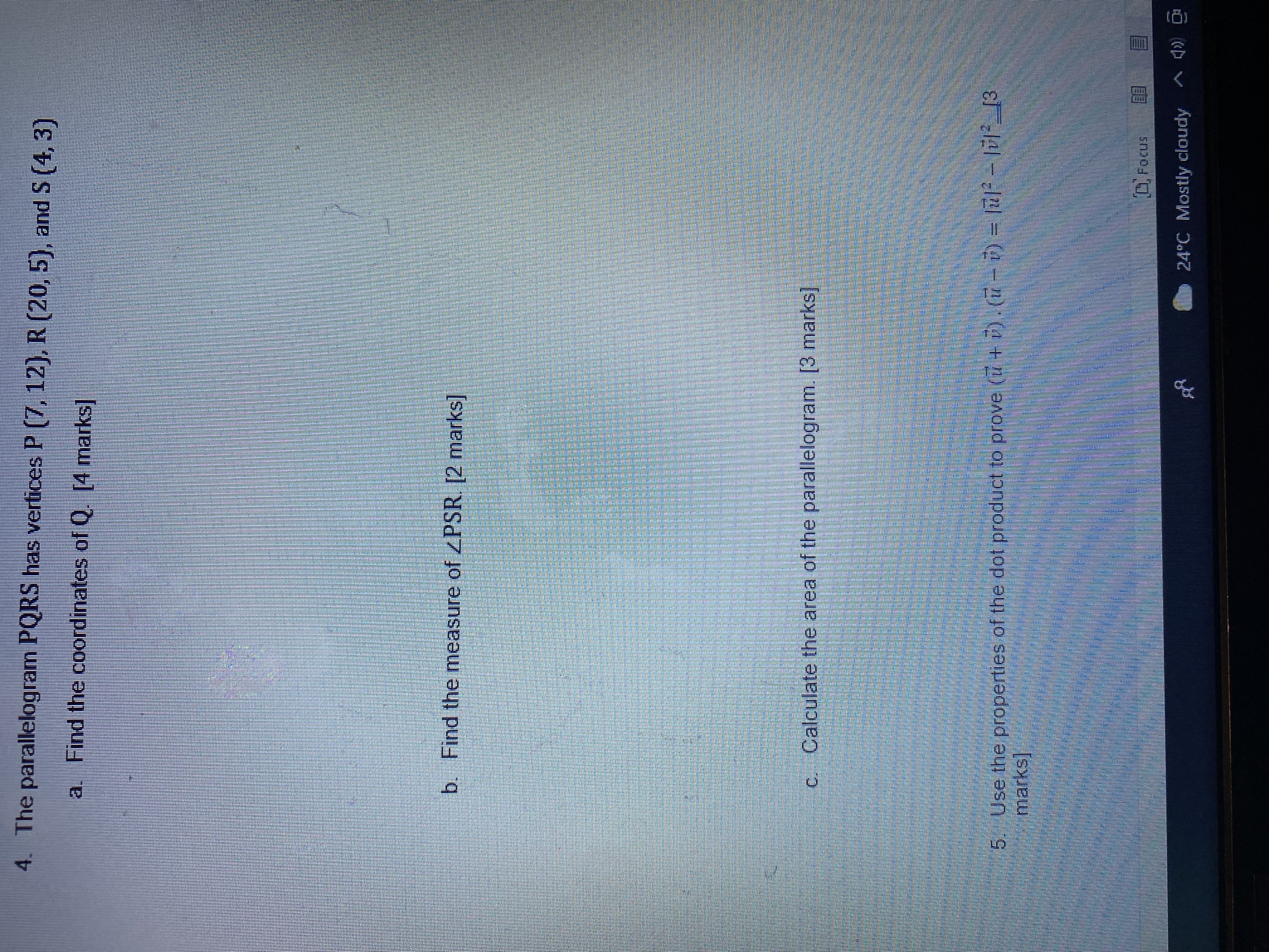 \f4. The parallelogram PORS has vertices P (7,