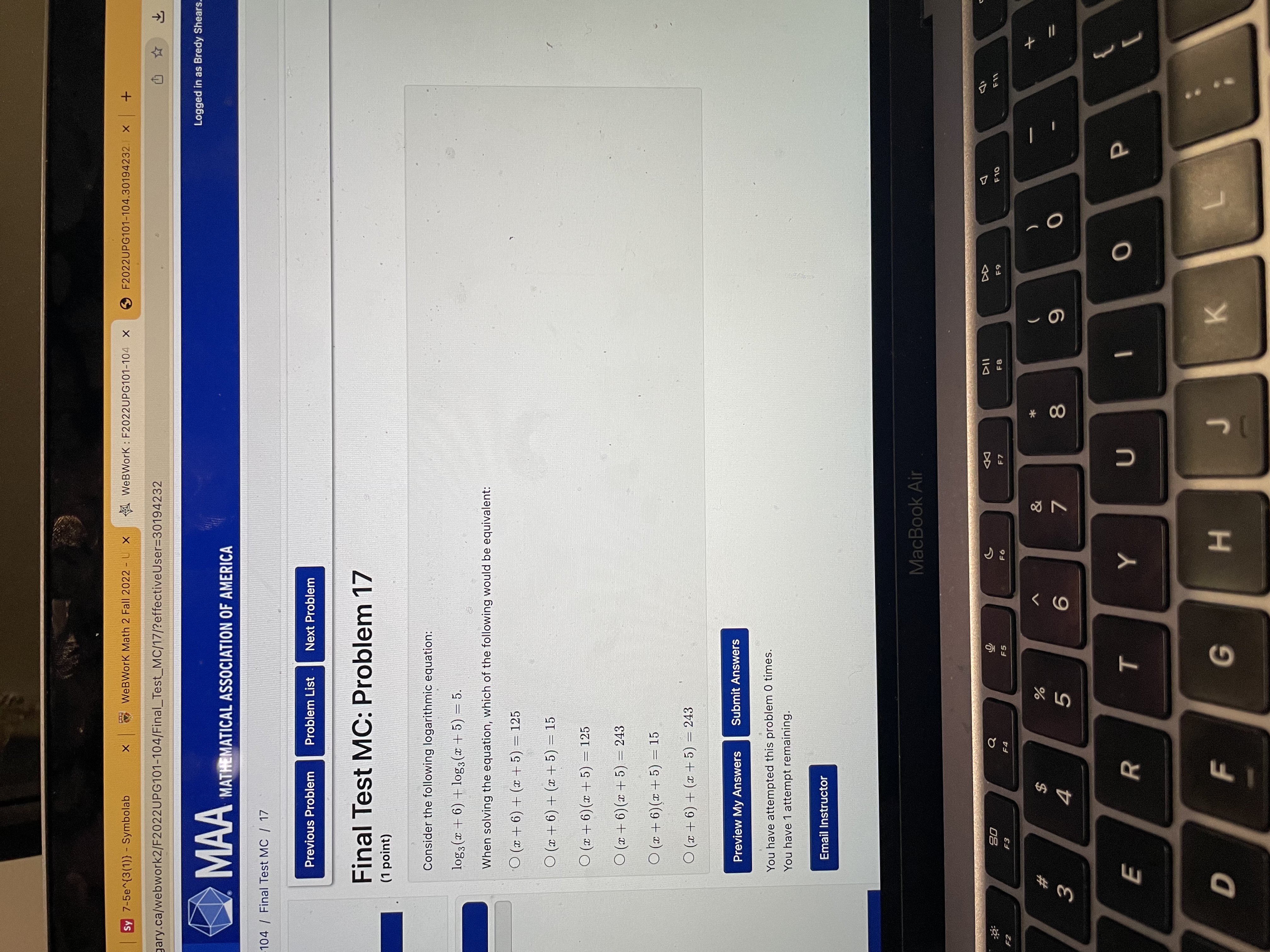 y 7-5e~{3(1)) - Symbolab X WeBWork Math 2 Fall