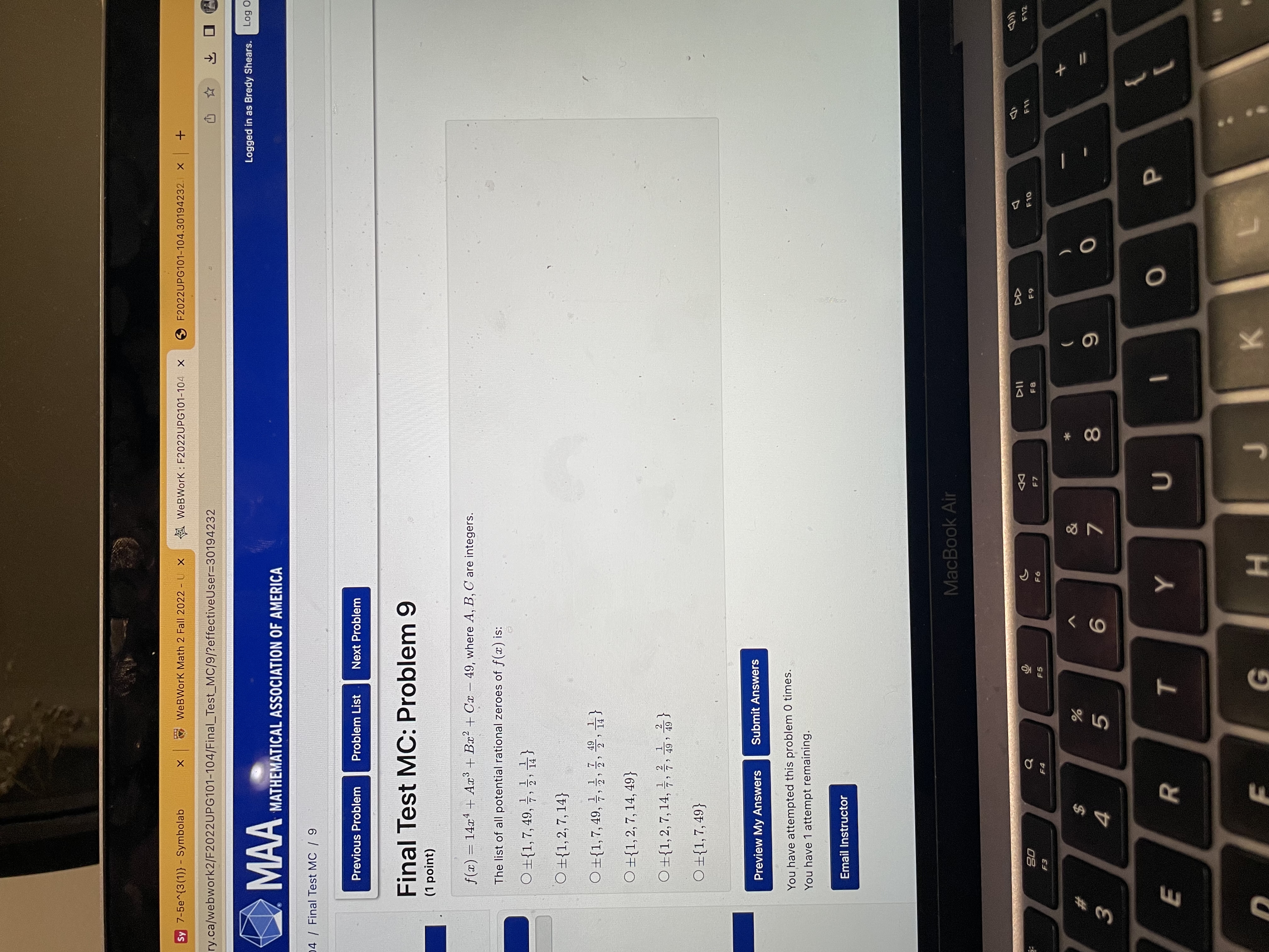 y 7-5e~{3(1)) - Symbolab X WeBWork Math 2 Fall