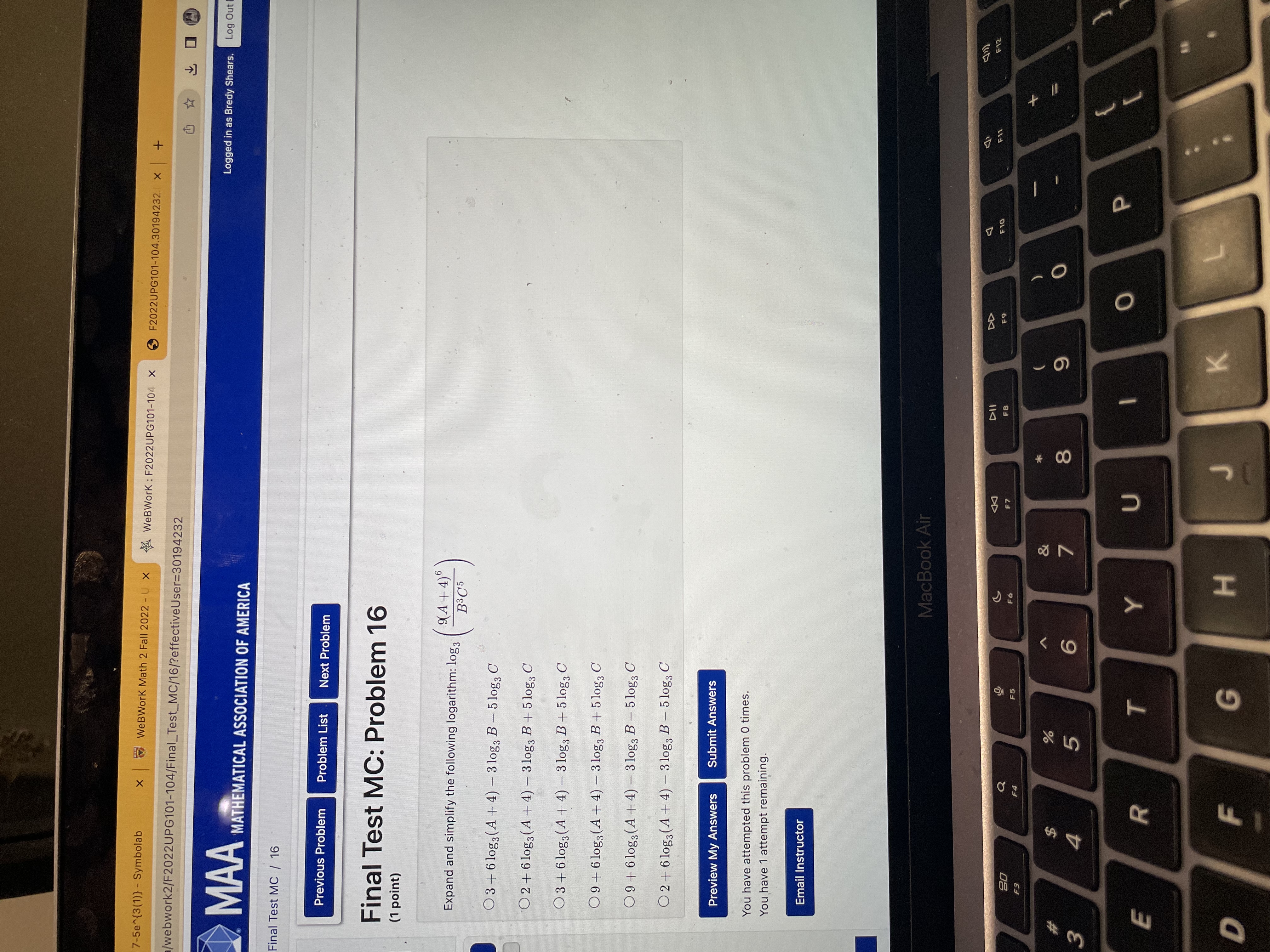 y 7-5e~{3(1)) - Symbolab X WeBWork Math 2 Fall