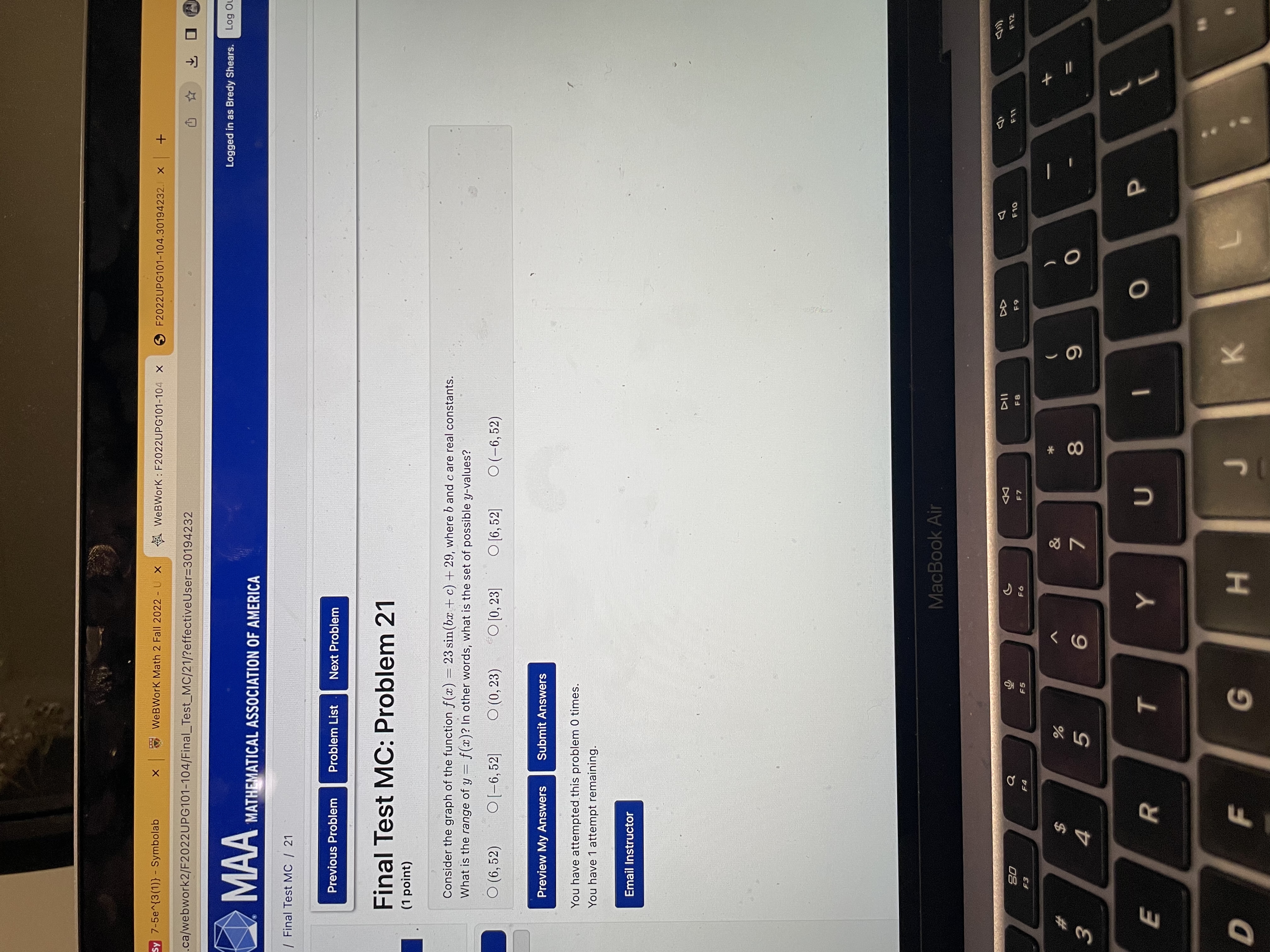 y 7-5e~{3(1)) - Symbolab X WeBWork Math 2 Fall