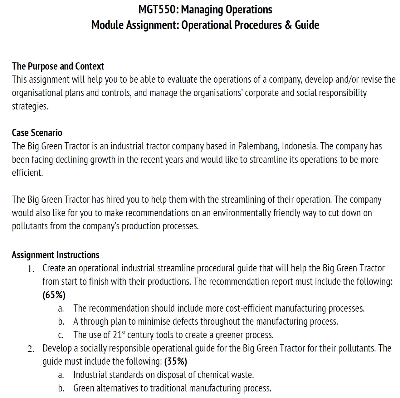 MGT550: Managing Operations Module Assignment: