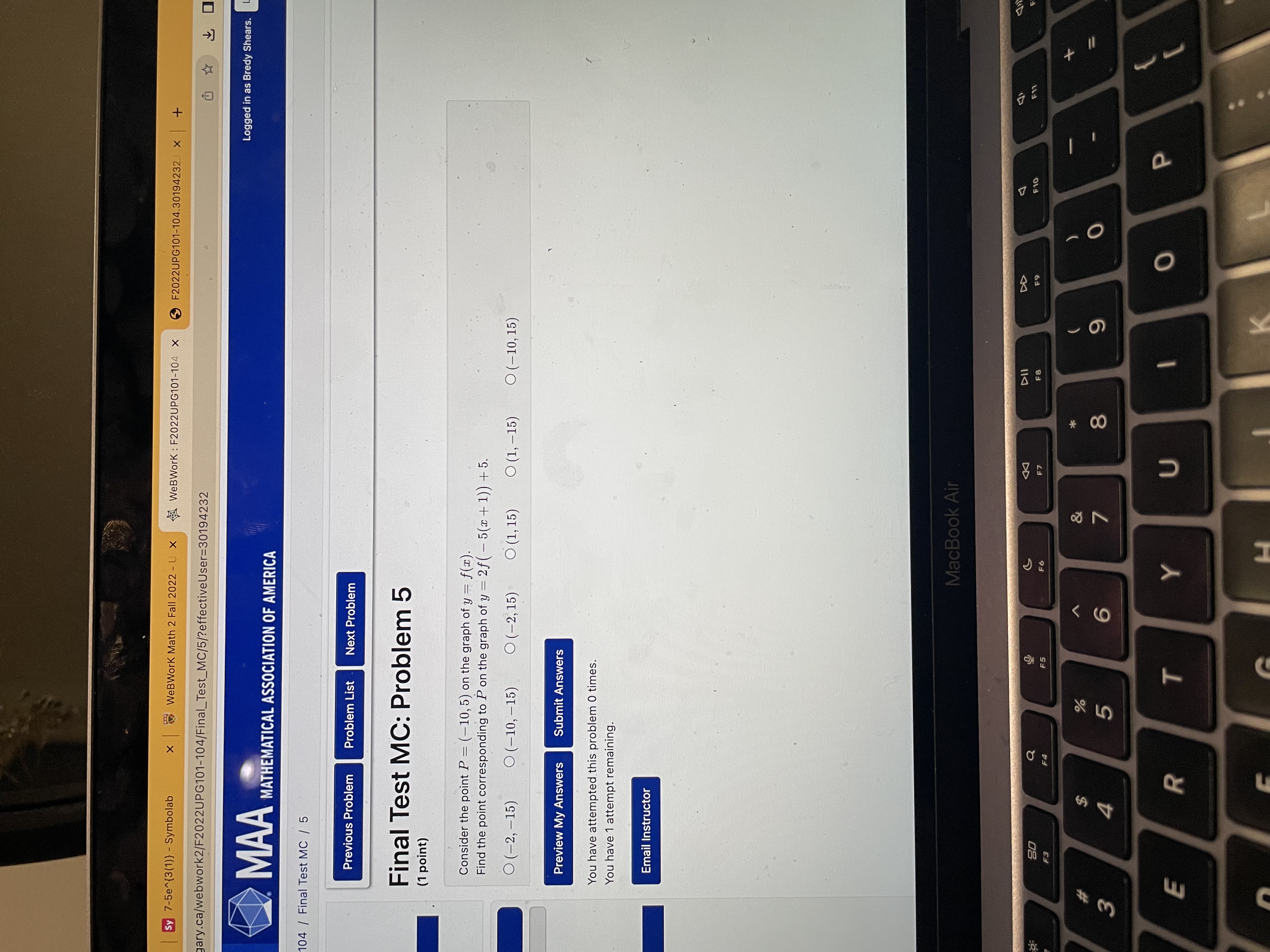 y 7-5e~{3(1)) - Symbolab X WeBWork Math 2 Fall